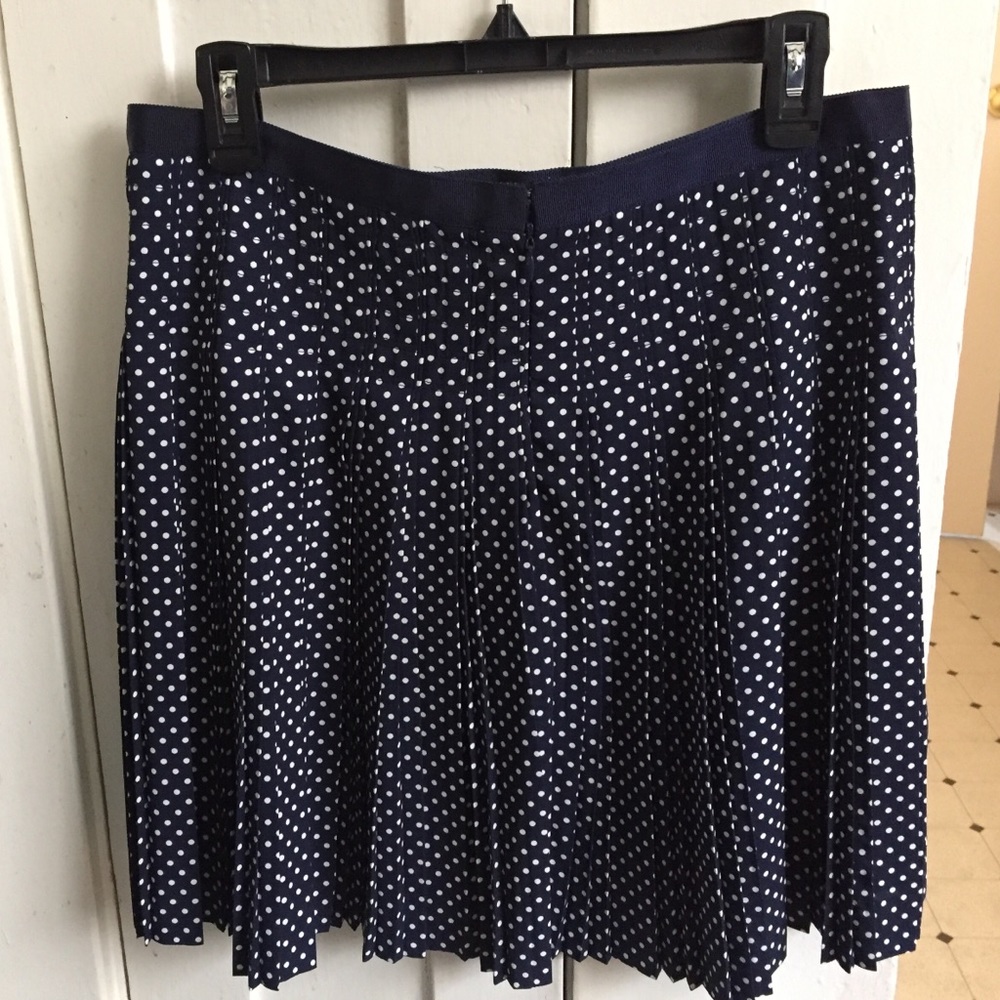 J Crew pleated  Navy blue polka dot A-line skirt